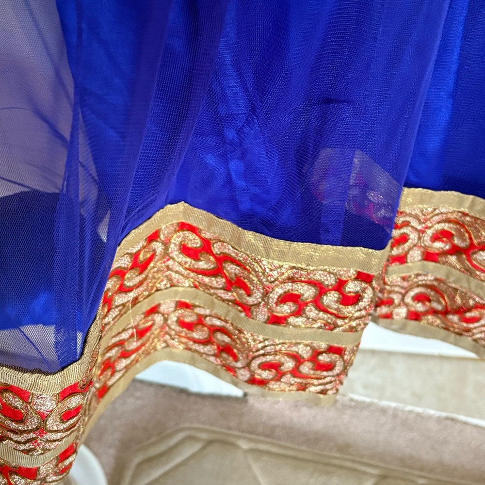 Stunning 3 piece Blue Anarkali Suit with Red & Gold Embroidery | Aprx Size Small - Picture 5 of 11